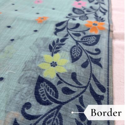 Cotton Jamdani Woven Saree — Ice Blue — Tyohar — fabric close-up