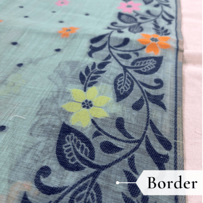 Cotton Jamdani Woven Saree — Ice Blue — Tyohar — fabric close-up