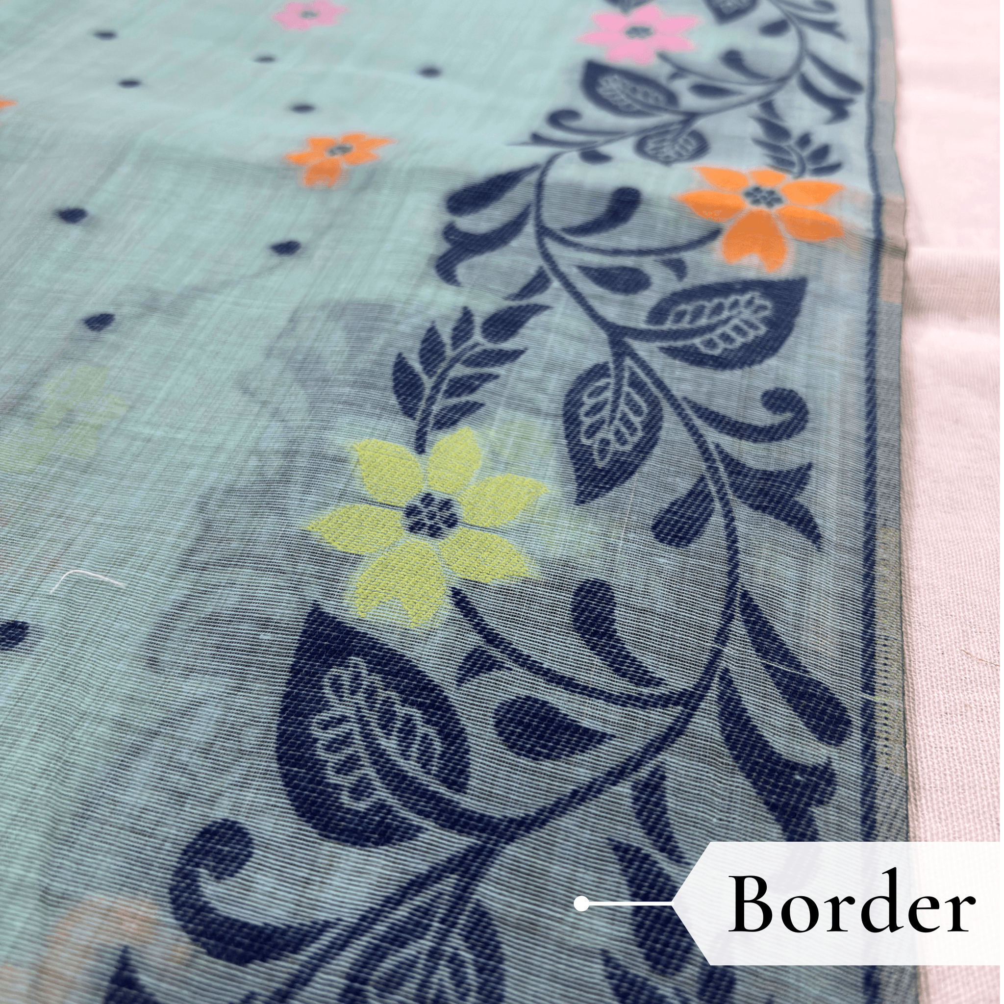 Cotton Jamdani Woven Saree — Ice Blue — Tyohar — fabric close-up