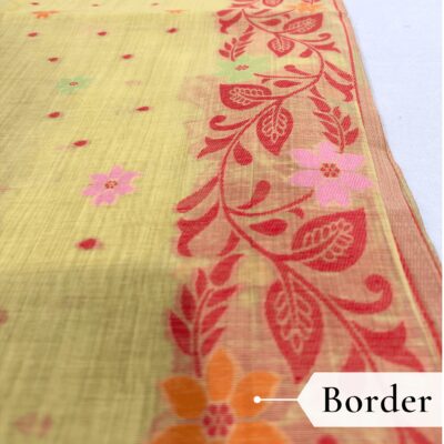 Cotton Jamdani Woven Saree — Lemon Yellow — Tyohar — fabric close-up