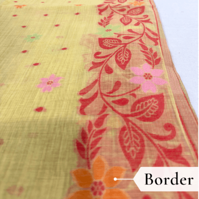 Cotton Jamdani Woven Saree — Lemon Yellow — Tyohar — fabric close-up
