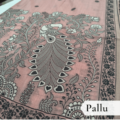 Cotton Kalamkari Woven Saree — Pink — Daftar — border detail