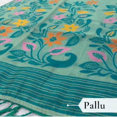 Cotton Jamdani Woven Saree — Mint Green — Tyohar — border detail
