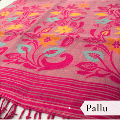 Cotton Jamdani Woven Saree — Baby Pink — Tyohar — border detail