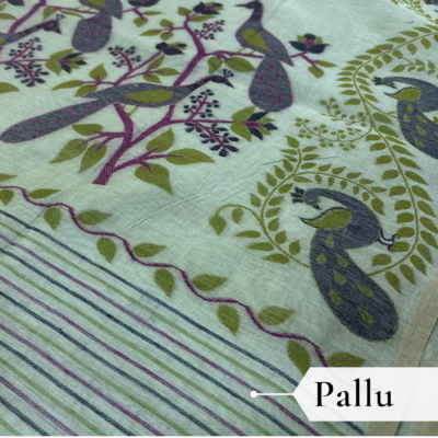 Cotton Mor Woven Saree — Mint Green — Tyohar — border detail