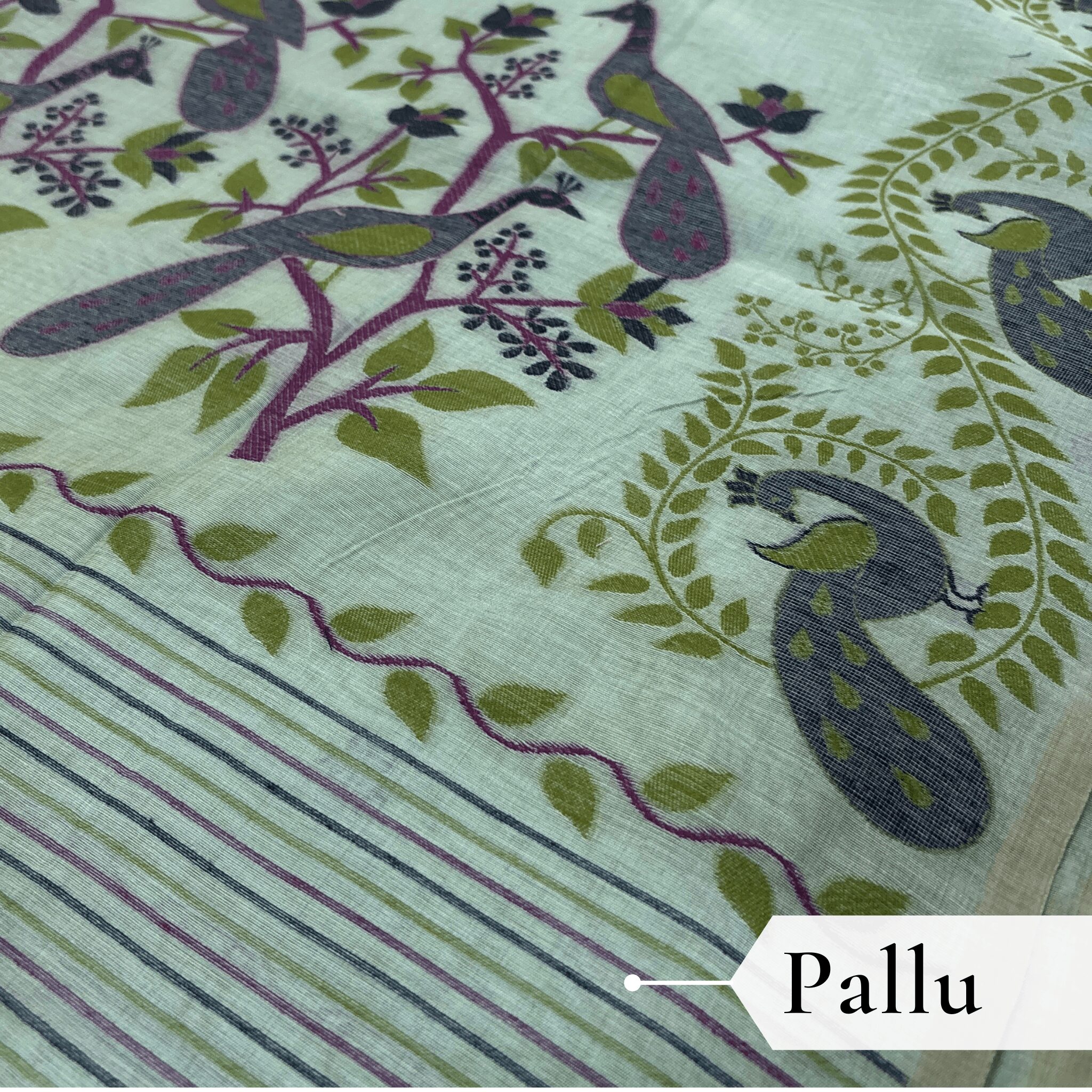 Cotton Mor Woven Saree — Mint Green — Tyohar — border detail