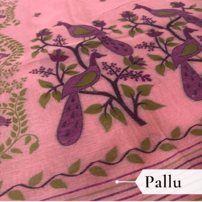 Cotton Mor Woven Saree — Pink — Tyohar — border detail