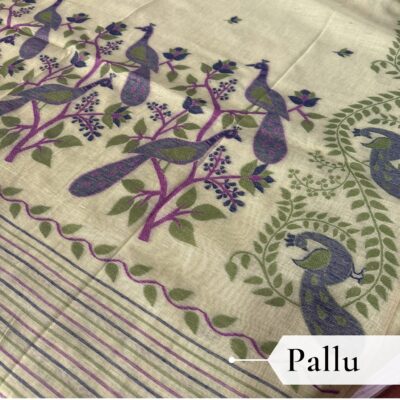 Cotton Mor Woven Saree — Lime Green — Tyohar — border detail