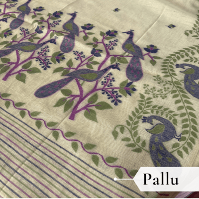 Cotton Mor Woven Saree — Lime Green — Tyohar — border detail