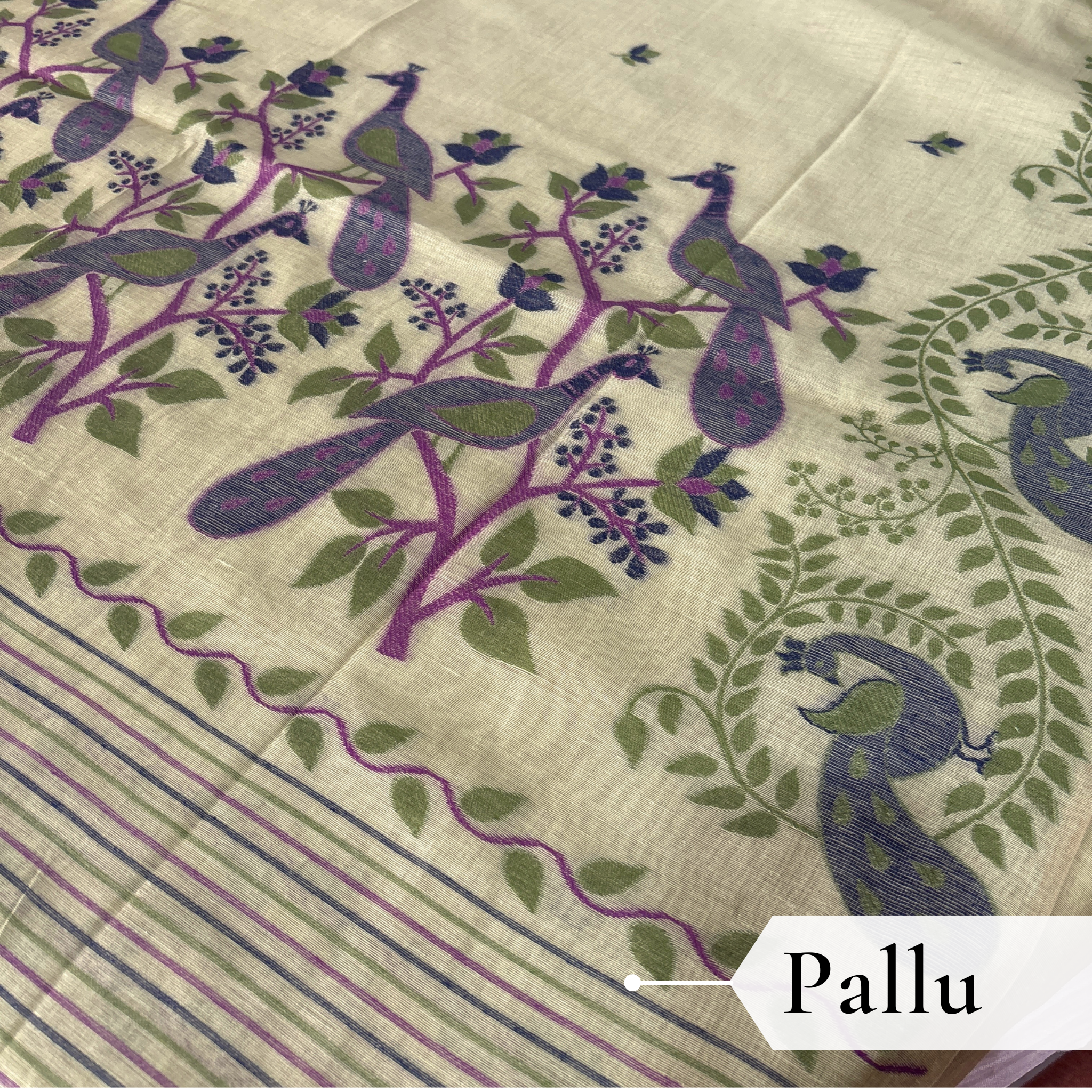 Cotton Mor Woven Saree — Lime Green — Tyohar — border detail