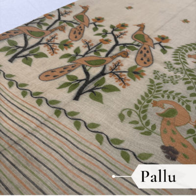 Cotton Mor Woven Saree — Beige — Tyohar — border detail