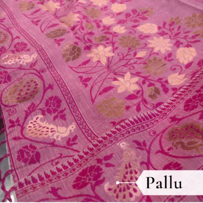 Cotton Plain Saree with Woven Border — Pink — Aarambh — border detail