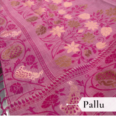 Cotton Plain Saree with Woven Border — Pink — Aarambh — border detail