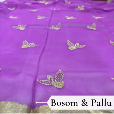 Viscose Georgette Hans Embroidered Saree — Purple - Image 4