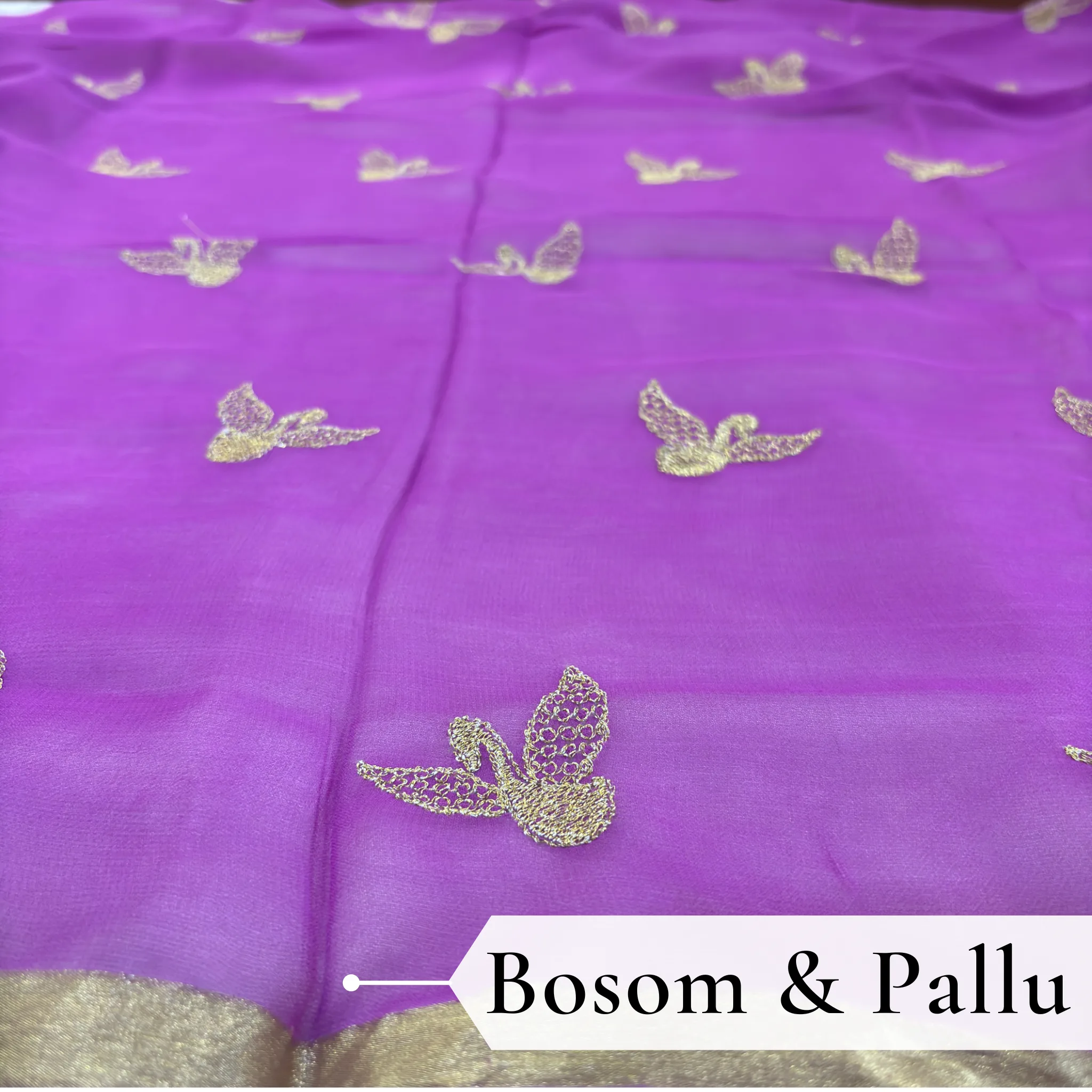 Viscose Georgette Hans Embroidered Saree — Purple - Image 4