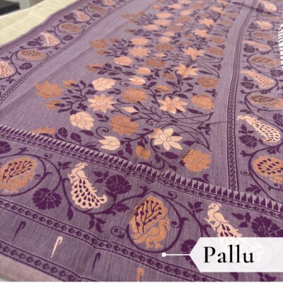 Cotton Plain Saree with Woven Border — Purple — Aarambh — border detail