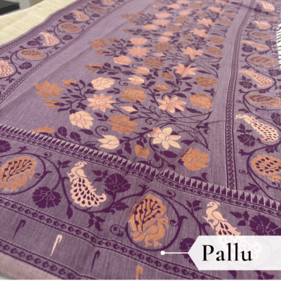Cotton Plain Saree with Woven Border — Purple — Aarambh — border detail