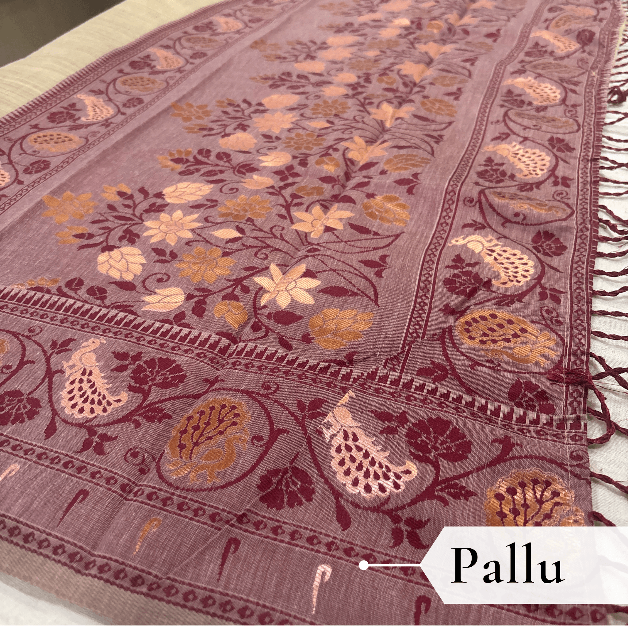 Cotton Plain Saree with Woven Border — Maroon — Aarambh — border detail
