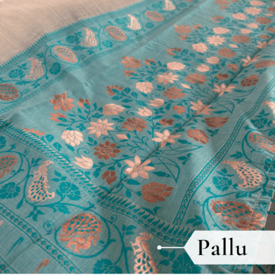 Cotton Plain Saree with Woven Border — Sky Blue — Aarambh — border detail