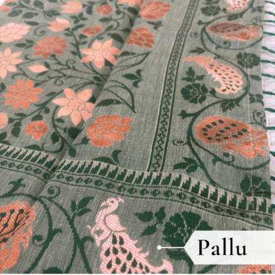 Cotton Plain Saree with Woven Border — Dark Green — Aarambh — border detail
