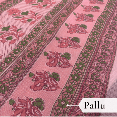 Kota Doria Floral Print Saree — Peach — Rozana — border detail