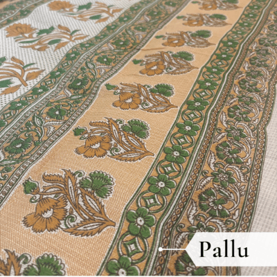 Kota Doria Floral Print Saree — Mustard Yellow — Rozana — border detail