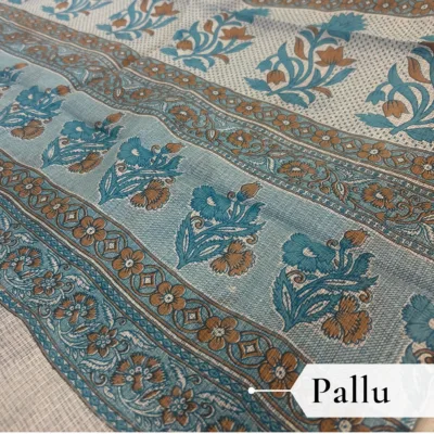 Kota Doria Floral Print Saree — Sky Blue — Rozana — border detail