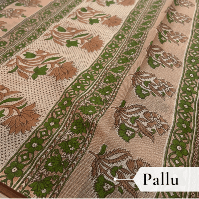 Kota Doria Floral Print Saree — Beige — Rozana — border detail