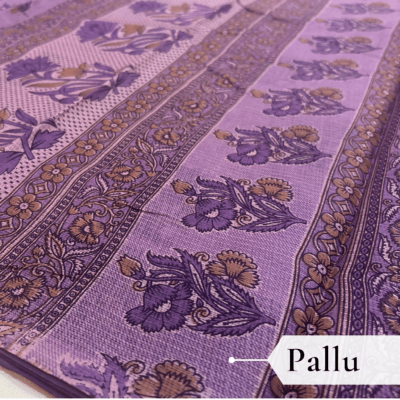 Kota Doria Floral Print Saree — Purple — Rozana — border detail
