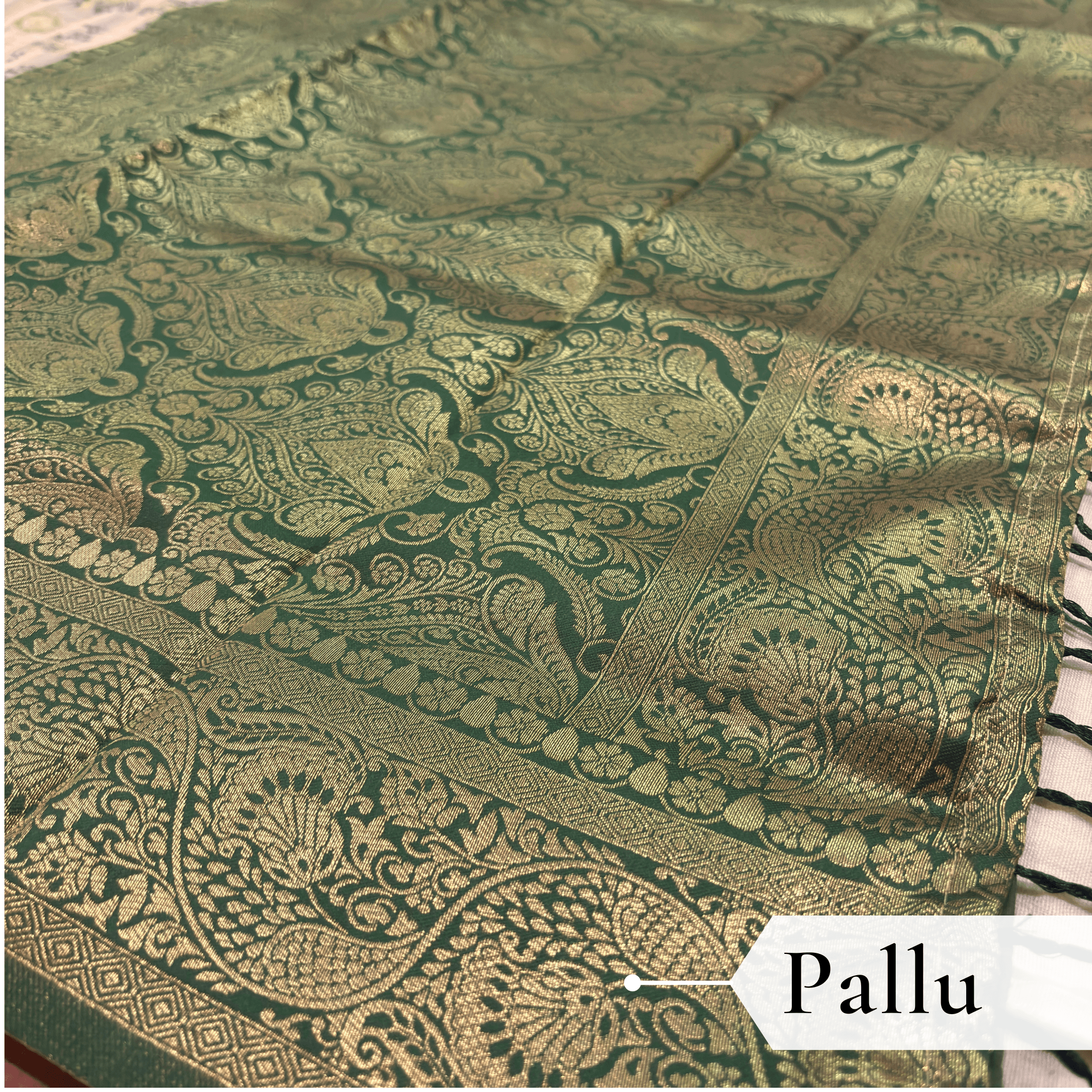 Cotton Geometric Bel Woven Saree — Leaf Green - Image 5