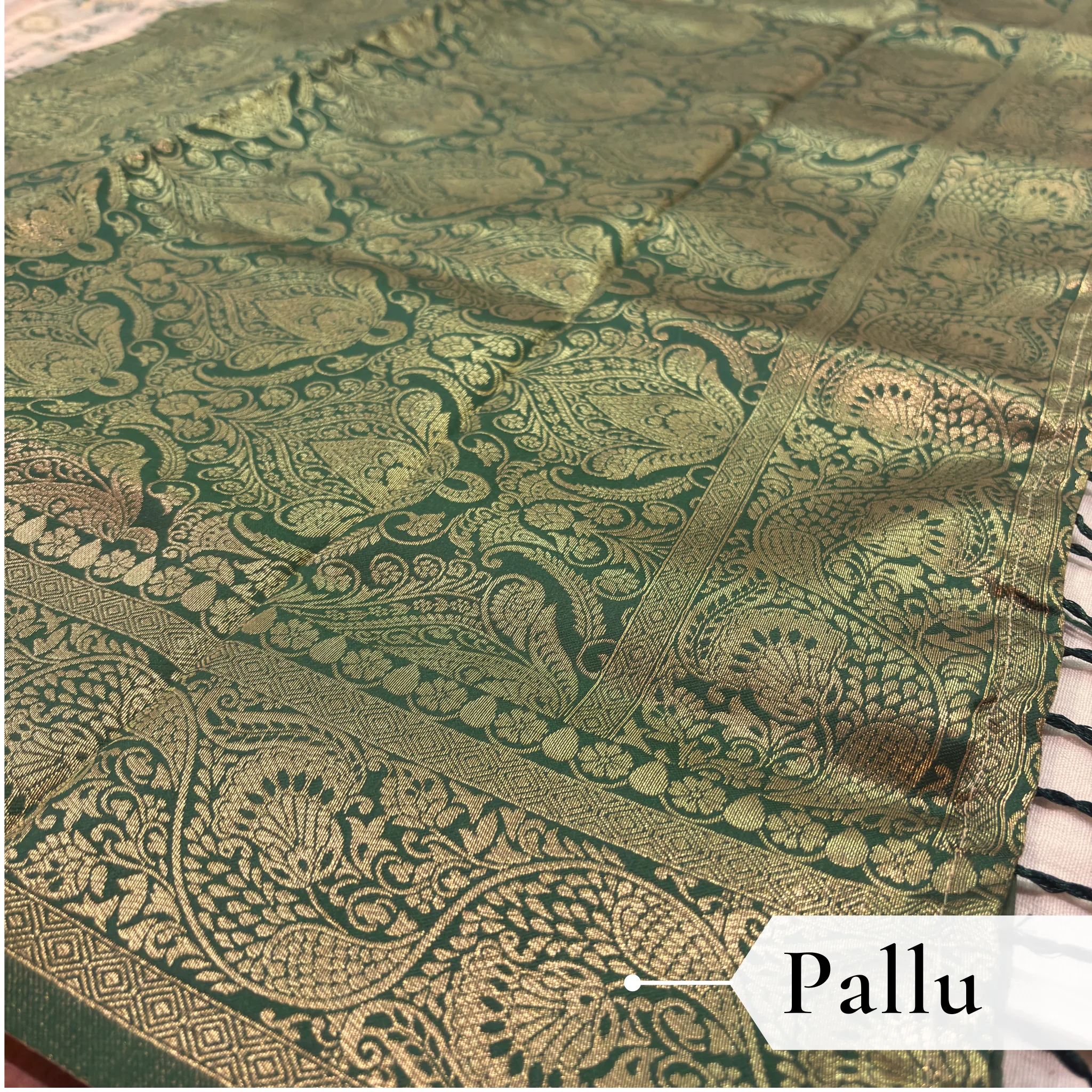Cotton Geometric Bel Woven Saree — Leaf Green - Image 5