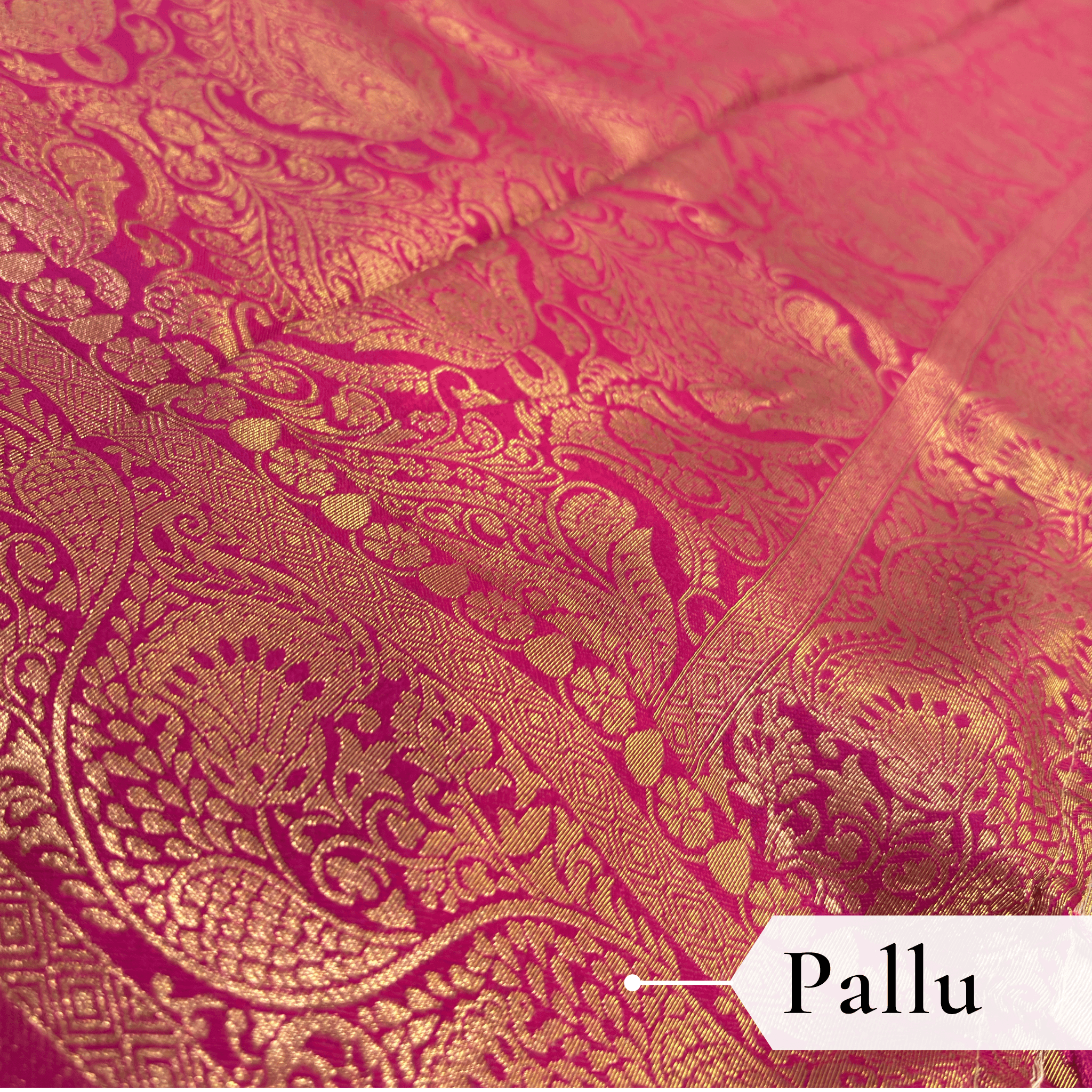 Cotton Geometric Bel Woven Saree — Rani Pink - Image 5