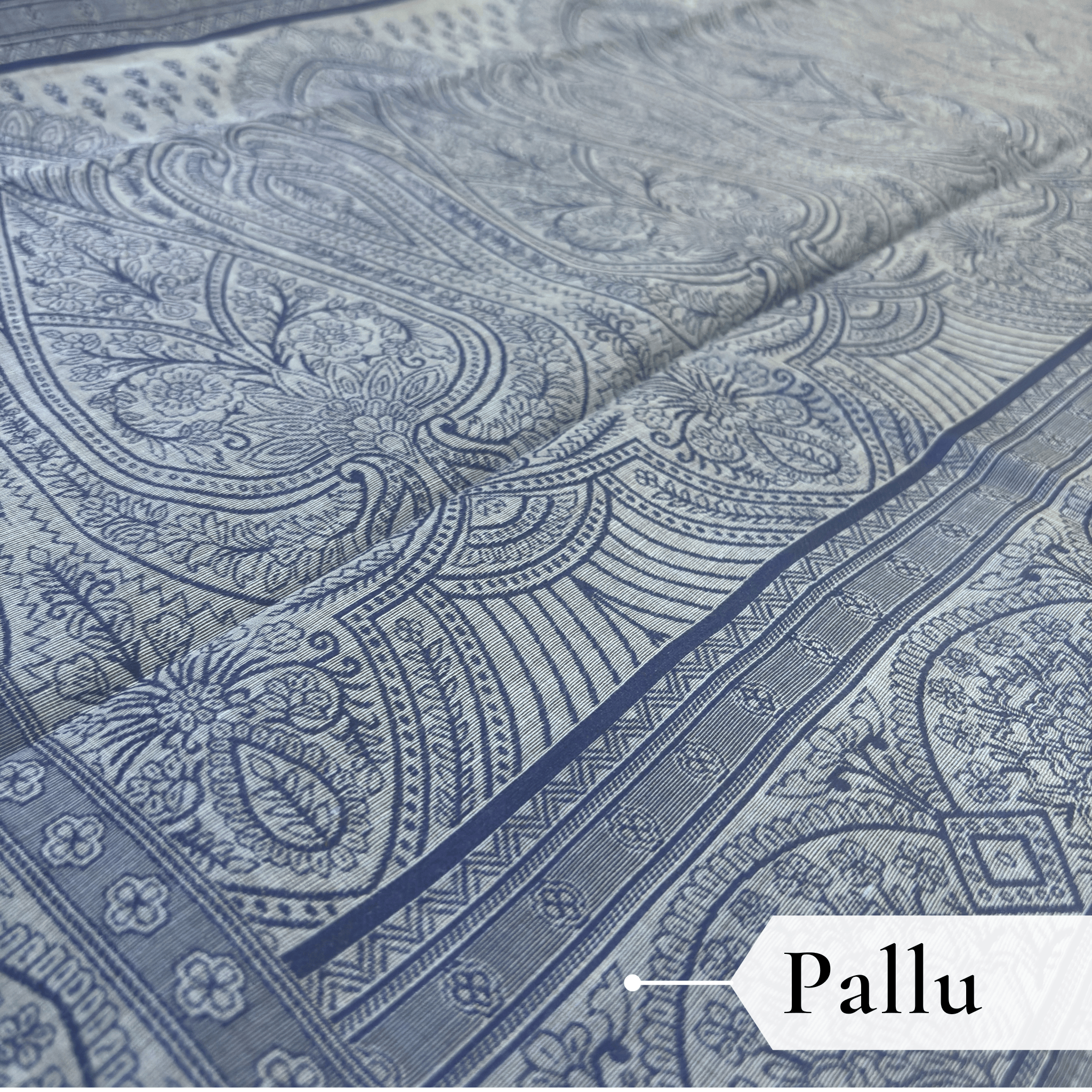 Cotton Bouquet Woven Saree — Dark Blue - Image 5