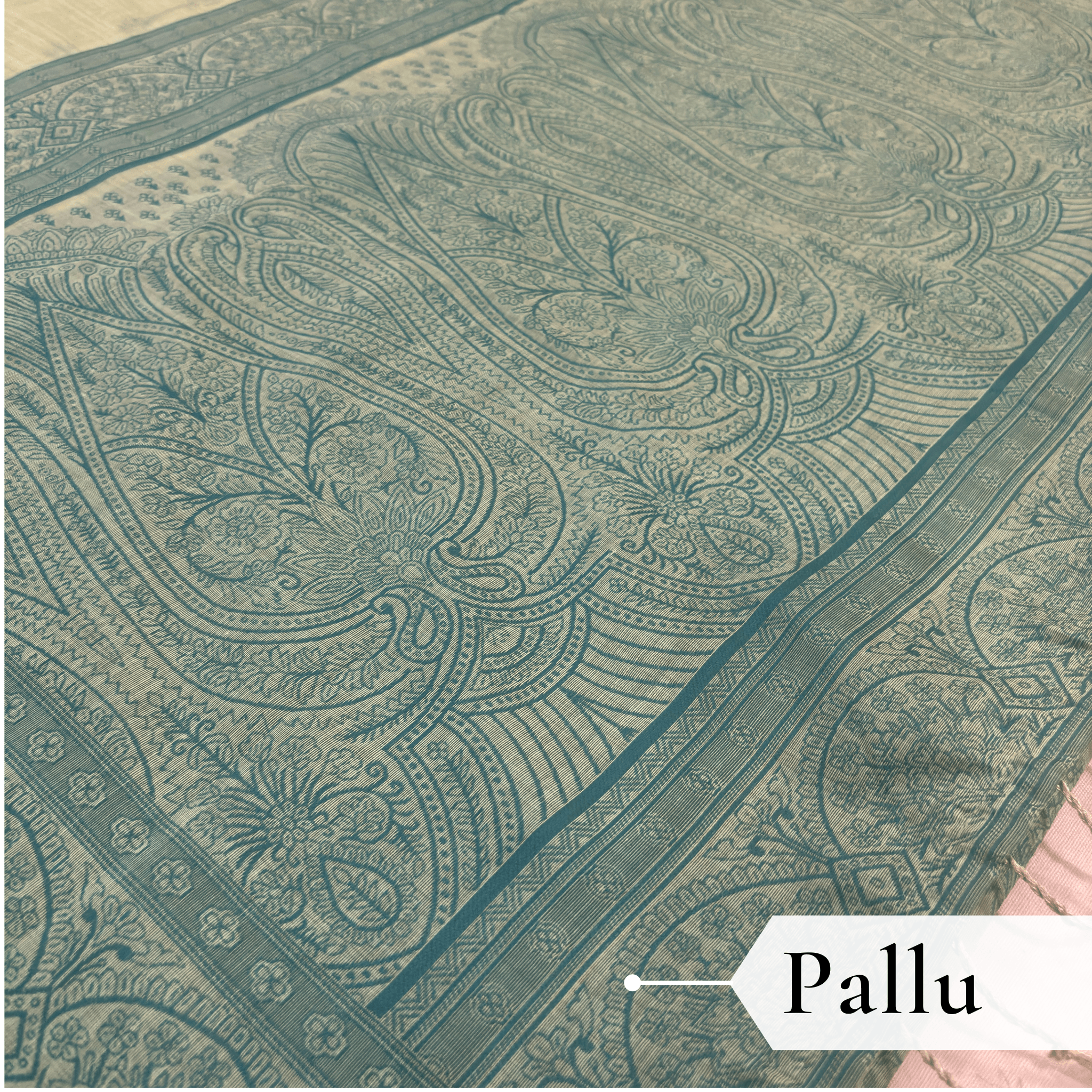 Cotton Bouquet Woven Saree — Mint Green - Image 5