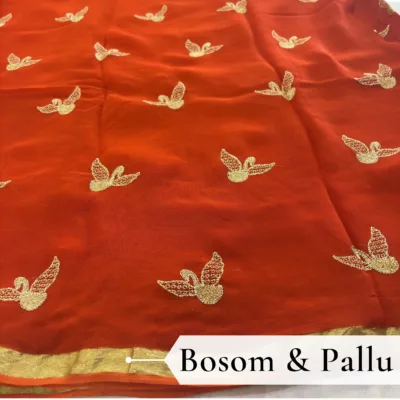 Viscose Georgette Hans Embroidered Saree — Rust Orange - Image 4