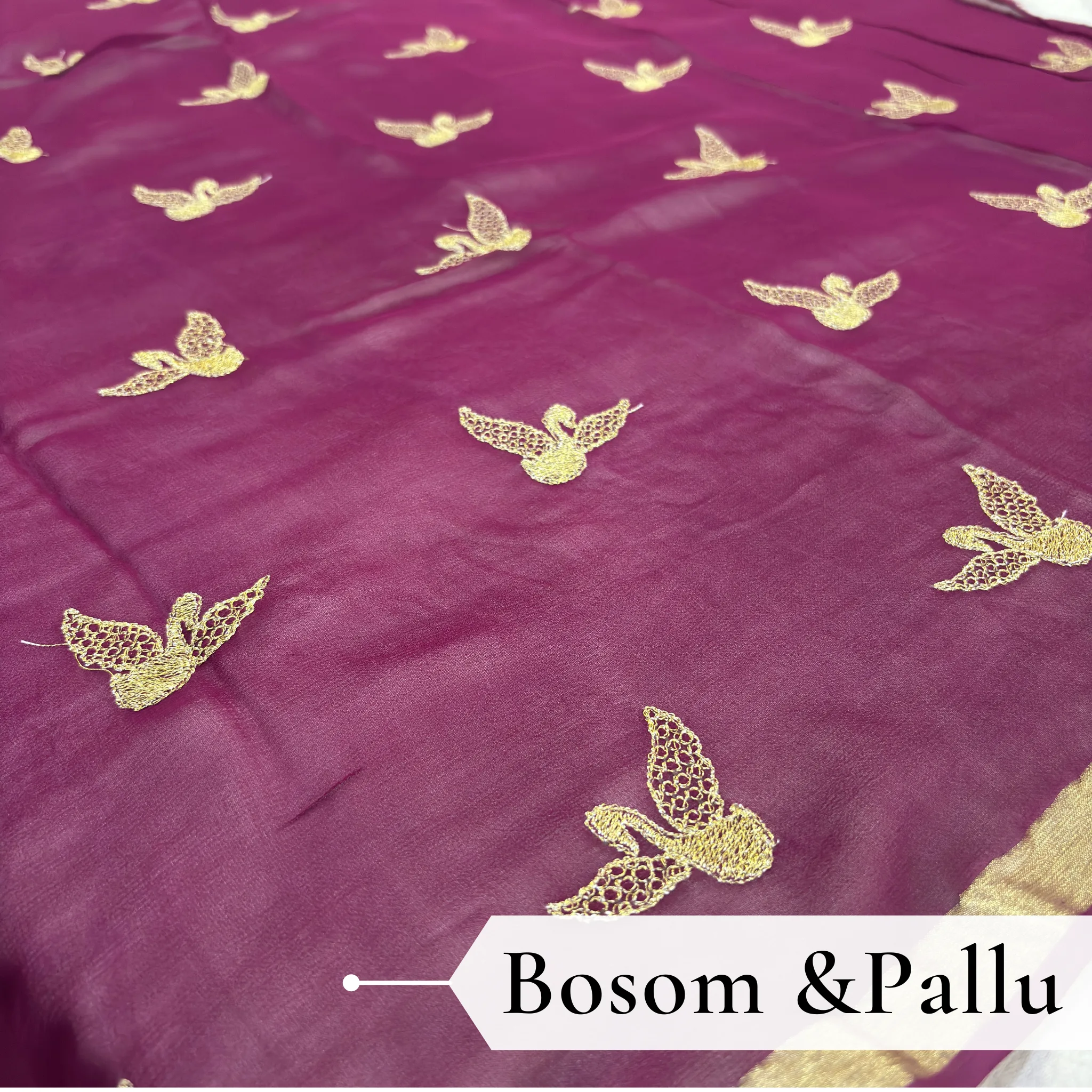 Viscose Georgette Hans Embroidered Saree — Violet - Image 4