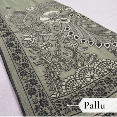 Cotton Kalamkari Woven Saree — Grey — Daftar — border detail