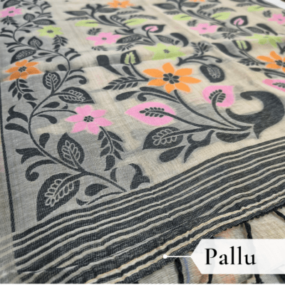 Cotton Jamdani Woven Saree — Beige — Tyohar — border detail