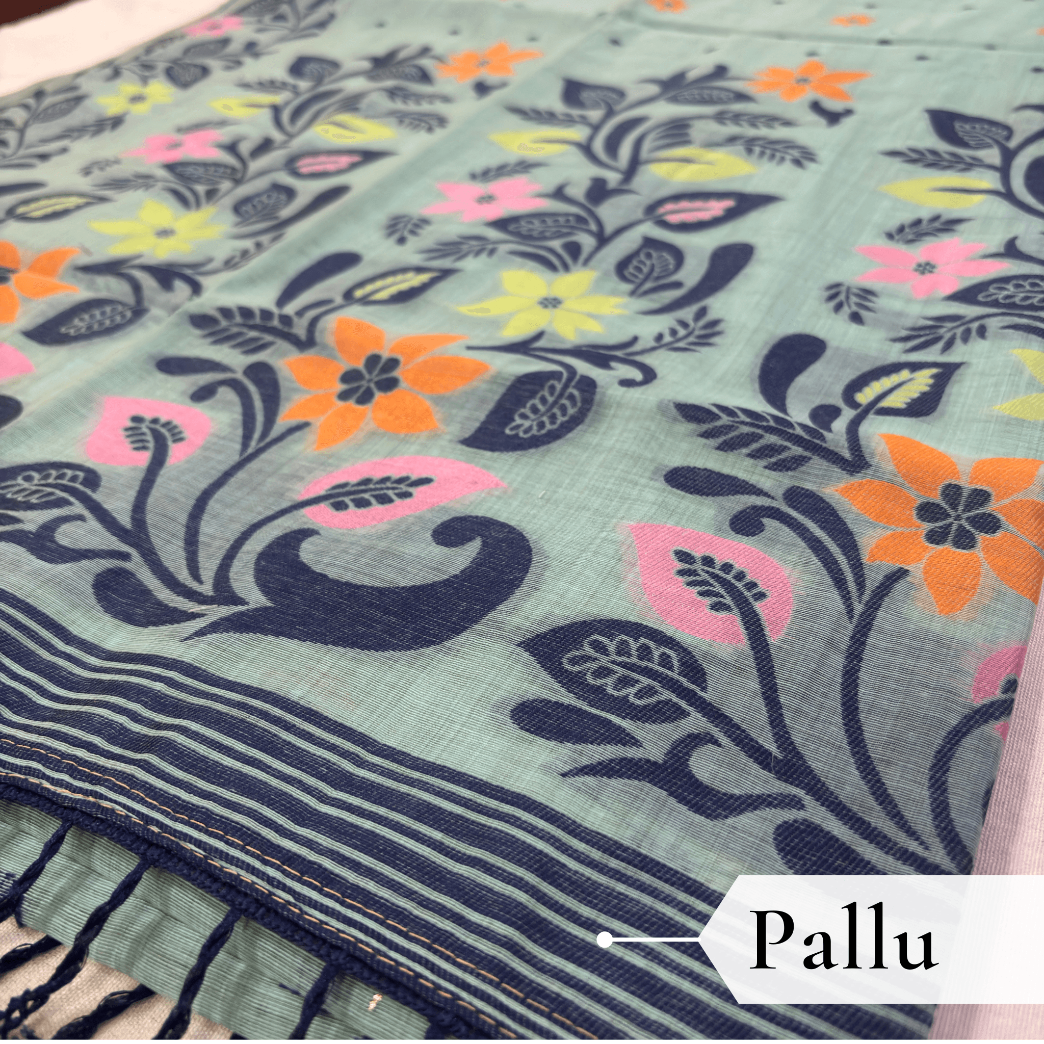 Cotton Jamdani Woven Saree — Ice Blue — Tyohar — border detail