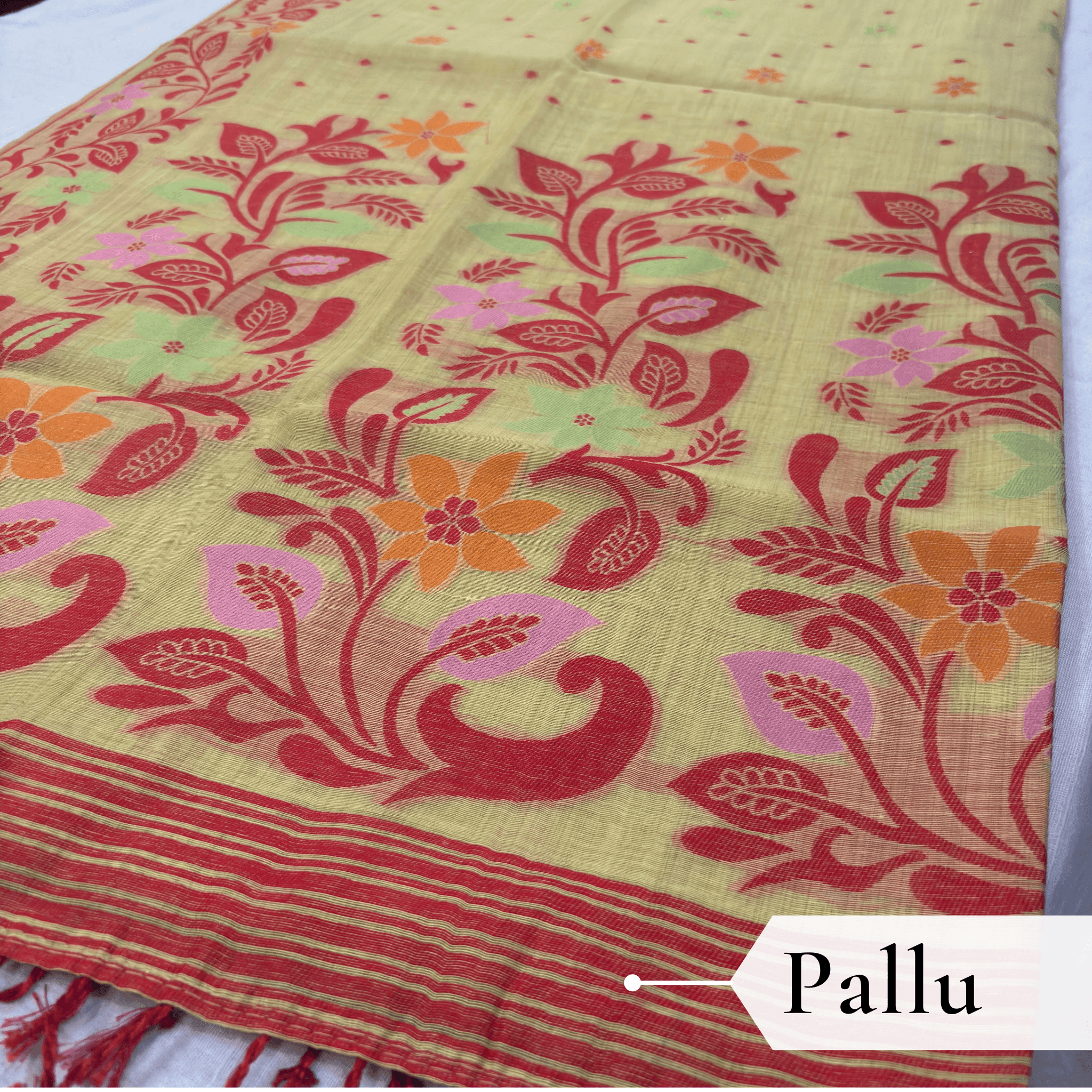 Cotton Jamdani Woven Saree — Lemon Yellow — Tyohar — border detail