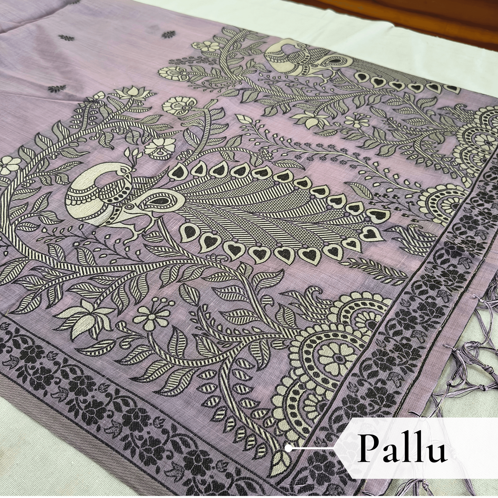 Cotton Kalamkari Woven Saree — Purple — Daftar — border detail