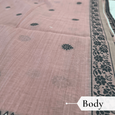 Cotton Kalamkari Woven Saree — Pink — Daftar — draped, walking