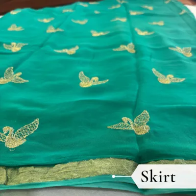Viscose Georgette Hans Embroidered Saree — Rama Green - Image 3
