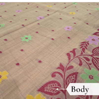 Cotton Jamdani Woven Saree — Peach — Tyohar — draped, walking