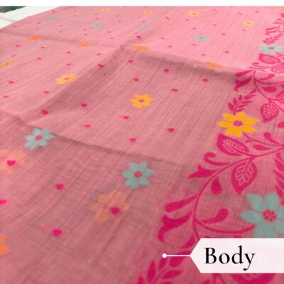 Cotton Jamdani Woven Saree — Baby Pink — Tyohar — draped, walking