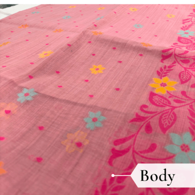 Cotton Jamdani Woven Saree — Baby Pink — Tyohar — draped, walking