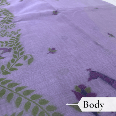 Cotton Mor Woven Saree — Purple — Tyohar — draped, walking