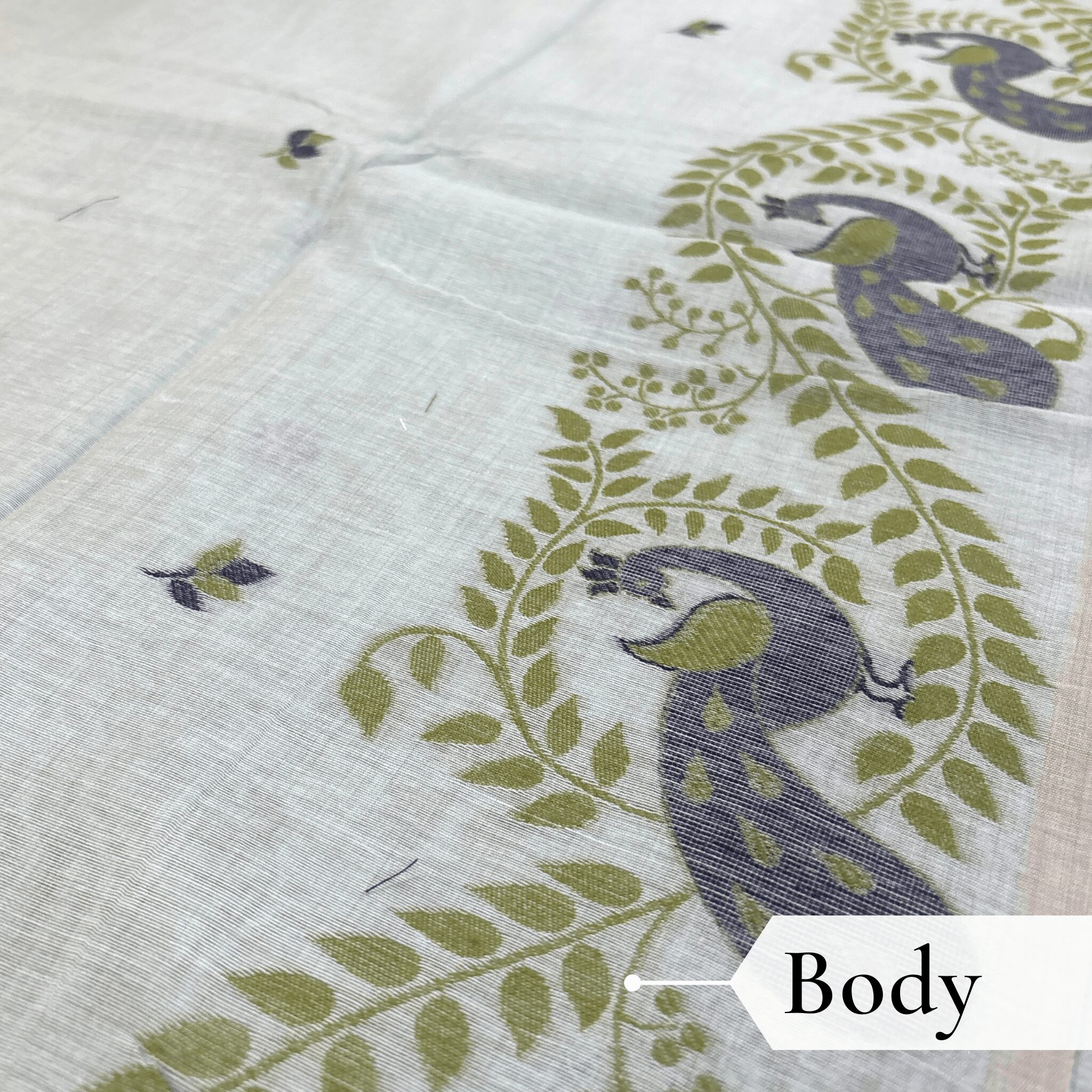 Cotton Mor Woven Saree — Mint Green — Tyohar — draped, walking