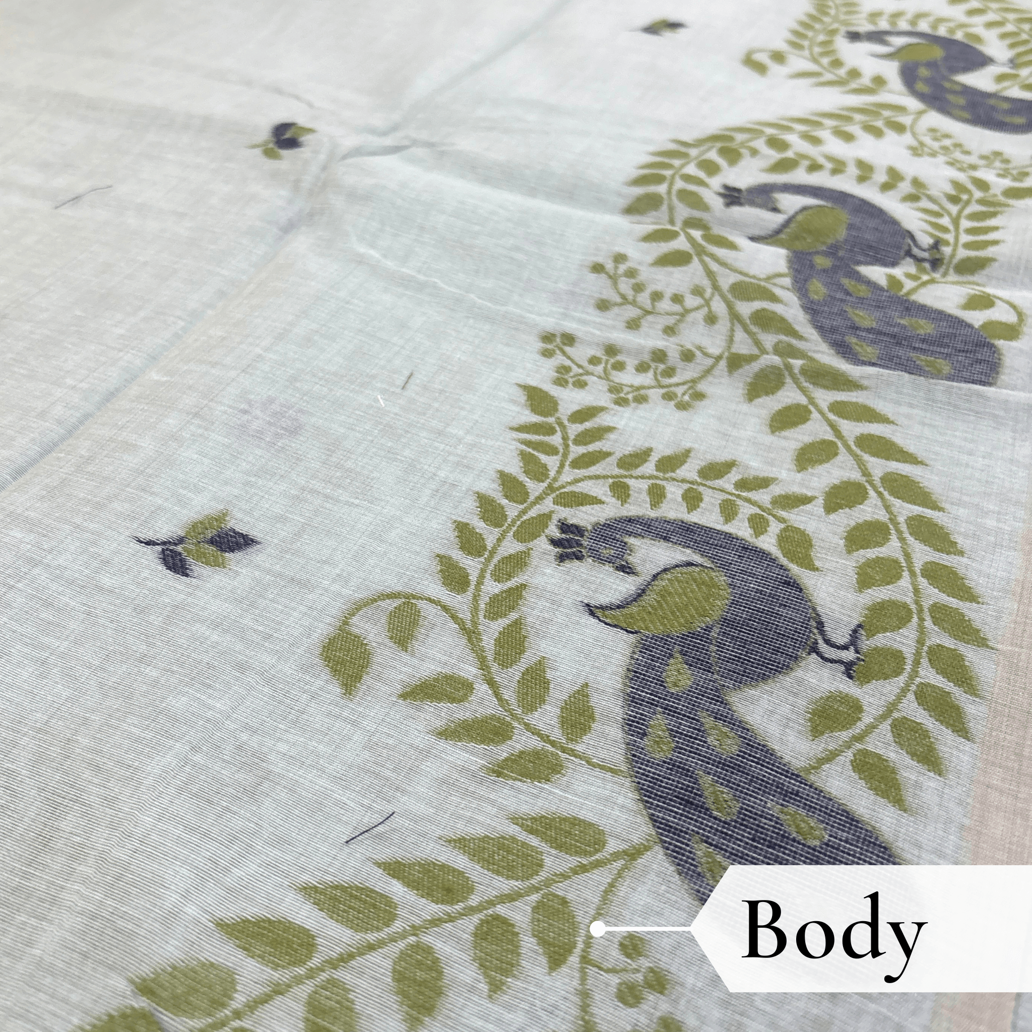 Cotton Mor Woven Saree — Mint Green — Tyohar — draped, walking