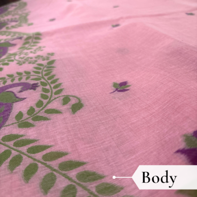 Cotton Mor Woven Saree — Pink — Tyohar — draped, walking